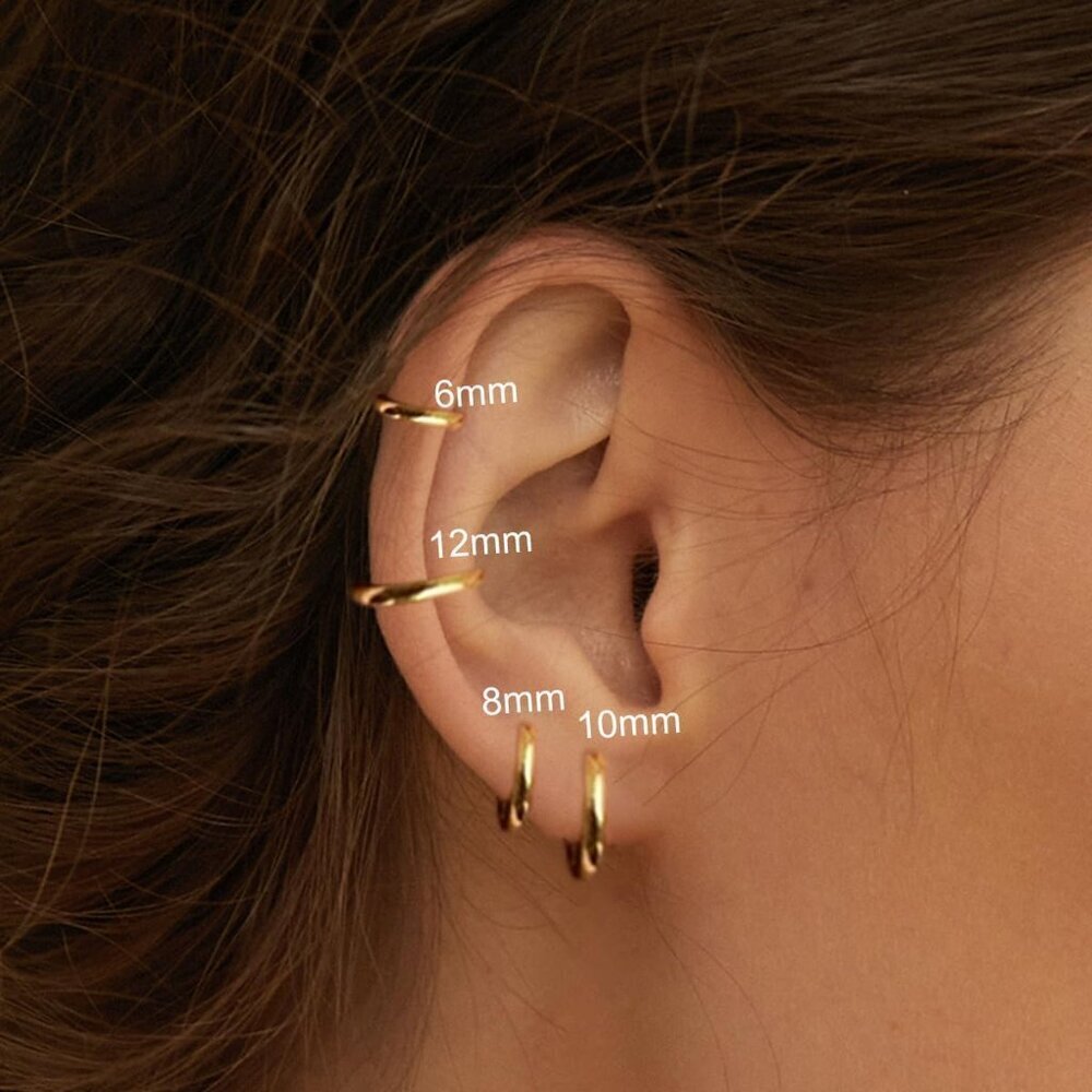 Gold Hoop Earrings Set 14k Gold Plated Small Cartilage Huggie Unisex Jewelry - Picture 7 of 8